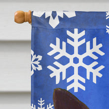 Load image into Gallery viewer, Norwegian Elkhound Winter Snowflakes Holiday Flag Canvas House Size