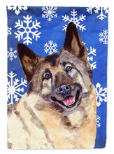 Load image into Gallery viewer, Norwegian Elkhound Winter Snowflakes Holiday Flag Canvas House Size