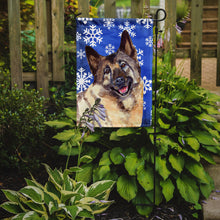 Load image into Gallery viewer, Norwegian Elkhound Winter Snowflakes Holiday Garden Flag – Decorative Outdoor Yard Flag