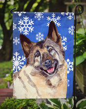 Load image into Gallery viewer, Norwegian Elkhound Winter Snowflakes Holiday Garden Flag – Decorative Outdoor Yard Flag