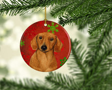 Load image into Gallery viewer, Dachshund Red Snowflake Holiday Christmas Ornament - Round Ceramic Ornament – Artist-Designed Keepsake Decoration LH9312
