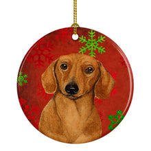 Load image into Gallery viewer, Dachshund Red Snowflake Holiday Christmas Ornament - Round Ceramic Ornament – Artist-Designed Keepsake Decoration LH9312