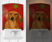 Load image into Gallery viewer, Dachshund Red and Green Snowflakes Holiday Christmas Ceramic Night Light LH9312CNL