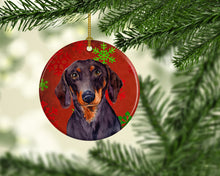 Load image into Gallery viewer, Dachshund Red Snowflake Holiday Christmas Ornament - Round Ceramic Ornament – Artist-Designed Keepsake Decoration LH9313