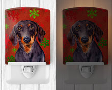 Load image into Gallery viewer, Dachshund Red and Green Snowflakes Holiday Christmas Ceramic Night Light LH9313CNL