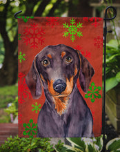 Load image into Gallery viewer, Dachshund Red and Green Snowflakes Holiday Christmas Garden Flag – Decorative Outdoor Yard Flag