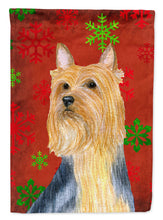 Load image into Gallery viewer, Silky Terrier Red and Green Snowflakes Holiday Christmas Flag Canvas House Size
