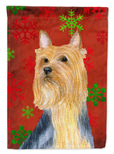 Load image into Gallery viewer, Silky Terrier Red Green Snowflake Holiday Christmas Garden Flag – Decorative Outdoor Yard Flag