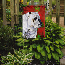 Load image into Gallery viewer, Bulldog English Red and Green Snowflakes Holiday Christmas Garden Flag – Decorative Outdoor Yard Flag