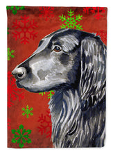 Load image into Gallery viewer, Flat Coated Retriever Red Snowflakes Holiday Christmas Flag Canvas House Size