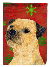Load image into Gallery viewer, Border Terrier Red  Green Snowflakes Holiday Christmas Flag Canvas House Size