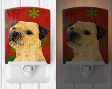 Load image into Gallery viewer, Border Terrier Red and Green Snowflakes Holiday Christmas Ceramic Night Light LH9323CNL