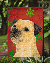 Load image into Gallery viewer, Border Terrier Red and Green Snowflakes Holiday Christmas Garden Flag – Decorative Outdoor Yard Flag