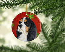 Load image into Gallery viewer, Cavalier Spaniel Red Snowflake Holiday Christmas Ornament - Round Ceramic Ornament – Artist-Designed Keepsake Decoration LH9324