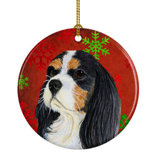 Load image into Gallery viewer, Cavalier Spaniel Red Snowflake Holiday Christmas Ornament - Round Ceramic Ornament – Artist-Designed Keepsake Decoration LH9324