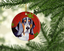Load image into Gallery viewer, Basset Hound Red Snowflake Holiday Christmas Ornament - Round Ceramic Ornament – Artist-Designed Keepsake Decoration LH9327