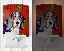 Load image into Gallery viewer, Basset Hound Red and Green Snowflakes Holiday Christmas Ceramic Night Light LH9327CNL