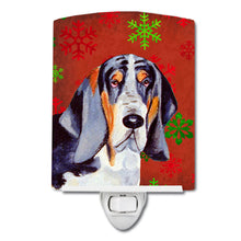 Load image into Gallery viewer, Basset Hound Red and Green Snowflakes Holiday Christmas Ceramic Night Light LH9327CNL