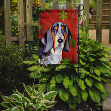 Load image into Gallery viewer, Basset Hound Red and Green Snowflakes Holiday Christmas Garden Flag – Decorative Outdoor Yard Flag