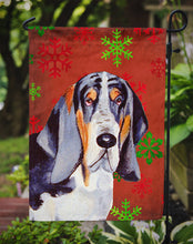 Load image into Gallery viewer, Basset Hound Red and Green Snowflakes Holiday Christmas Garden Flag – Decorative Outdoor Yard Flag