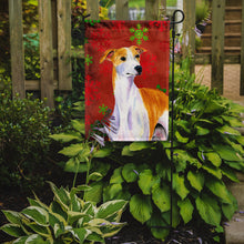 Load image into Gallery viewer, Whippet Red and Green Snowflakes Holiday Christmas Garden Flag – Decorative Outdoor Yard Flag