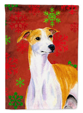 Load image into Gallery viewer, Whippet Red and Green Snowflakes Holiday Christmas Garden Flag – Decorative Outdoor Yard Flag