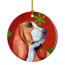 Load image into Gallery viewer, Basset Hound Red Snowflake Holiday Christmas Ornament - Round Ceramic Ornament – Artist-Designed Keepsake Decoration LH9332