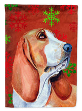 Load image into Gallery viewer, Basset Hound Red and Green Snowflakes Holiday Christmas Flag Canvas House Size