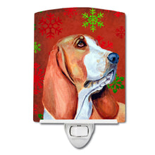 Load image into Gallery viewer, Basset Hound Red and Green Snowflakes Holiday Christmas Ceramic Night Light LH9332CNL