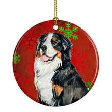 Load image into Gallery viewer, Bernese Mountain Dog Red Snowflake Holiday Christmas Ornament - Round Ceramic Ornament – Artist-Designed Keepsake Decoration LH9334