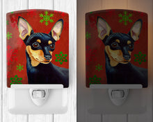 Load image into Gallery viewer, Min Pin Red and Green Snowflakes Holiday Christmas Ceramic Night Light LH9335CNL