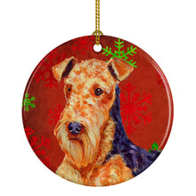 Load image into Gallery viewer, Airedale Red Snowflake Holiday Christmas Ornament - Round Ceramic Ornament – Artist-Designed Keepsake Decoration LH9336