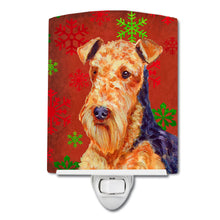 Load image into Gallery viewer, Airedale Red and Green Snowflakes Holiday Christmas Ceramic Night Light LH9336CNL