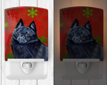 Load image into Gallery viewer, Schipperke Red and Green Snowflakes Holiday Christmas Ceramic Night Light LH9339CNL