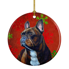 Load image into Gallery viewer, French Bulldog Red Snowflake Holiday Christmas Ornament - Round Ceramic Ornament – Artist-Designed Keepsake Decoration LH9340