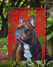 Load image into Gallery viewer, French Bulldog Red and Green Snowflakes Holiday Christmas Garden Flag – Decorative Outdoor Yard Flag