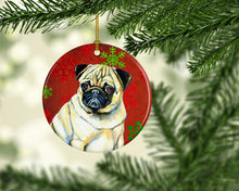 Load image into Gallery viewer, Pug Red Snowflake Holiday Christmas Ornament - Round Ceramic Ornament – Artist-Designed Keepsake Decoration LH9342