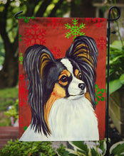 Load image into Gallery viewer, Papillon Red and Green Snowflakes Holiday Christmas Garden Flag – Decorative Outdoor Yard Flag