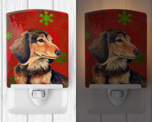 Load image into Gallery viewer, Dachshund Red and Green Snowflakes Holiday Christmas Ceramic Night Light LH9346CNL