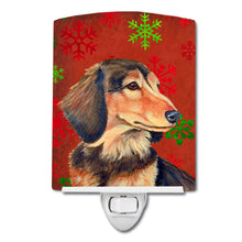 Load image into Gallery viewer, Dachshund Red and Green Snowflakes Holiday Christmas Ceramic Night Light LH9346CNL