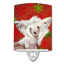 Load image into Gallery viewer, Chinese Crested Red and Green Snowflakes Holiday Christmas Ceramic Night Light LH9347CNL