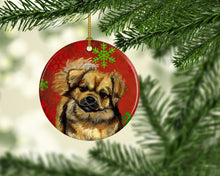 Load image into Gallery viewer, Tibetan Spaniel Red Snowflake Holiday Christmas Ornament - Round Ceramic Ornament – Artist-Designed Keepsake Decoration LH9349