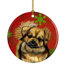 Load image into Gallery viewer, Tibetan Spaniel Red Snowflake Holiday Christmas Ornament - Round Ceramic Ornament – Artist-Designed Keepsake Decoration LH9349