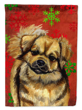 Load image into Gallery viewer, Tibetan Spaniel Red Green Snowflakes Holiday Christmas Flag Canvas House Size