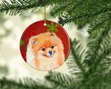 Load image into Gallery viewer, Pomeranian Red Snowflake Holiday Christmas Ornament - Round Ceramic Ornament – Artist-Designed Keepsake Decoration LH9350