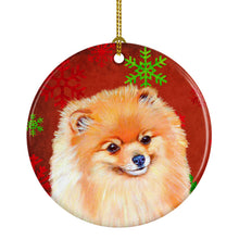 Load image into Gallery viewer, Pomeranian Red Snowflake Holiday Christmas Ornament - Round Ceramic Ornament – Artist-Designed Keepsake Decoration LH9350