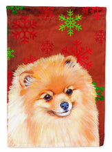 Load image into Gallery viewer, Pomeranian Red and Green Snowflakes Holiday Christmas Flag Canvas House Size