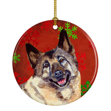 Load image into Gallery viewer, Norwegian Elkhound Red Snowflake Holiday Christmas Ornament - Round Ceramic Ornament – Artist-Designed Keepsake Decoration LH9353