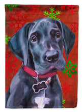 Load image into Gallery viewer, Black Great Dane Puppy Red Snowflakes Holiday Christmas Flag Canvas House Size LH9579CHF