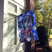 Load image into Gallery viewer, Black Great Dane Puppy Winter Snowflakes Holiday Flag Canvas House Size LH9586CHF